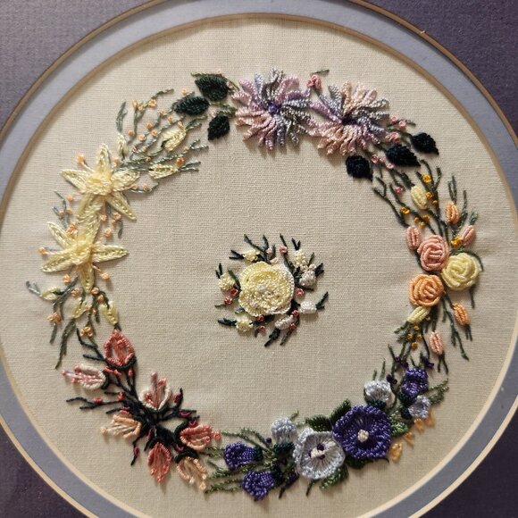 Vintage Framed Floral Embroidery Artwork - Picture 3 of 9
